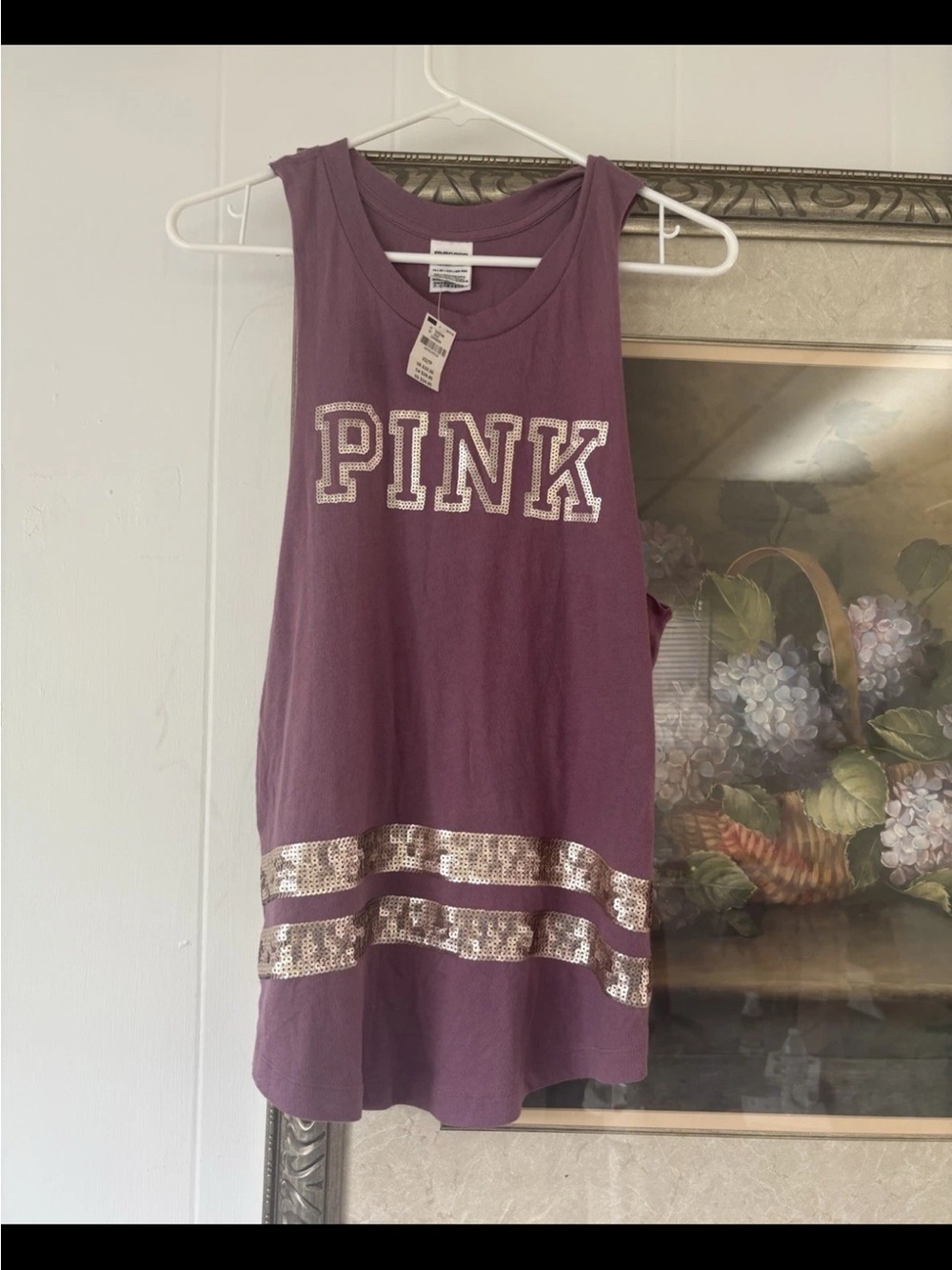 PINK Victoria's Secret Plum Sequin Logo Tank